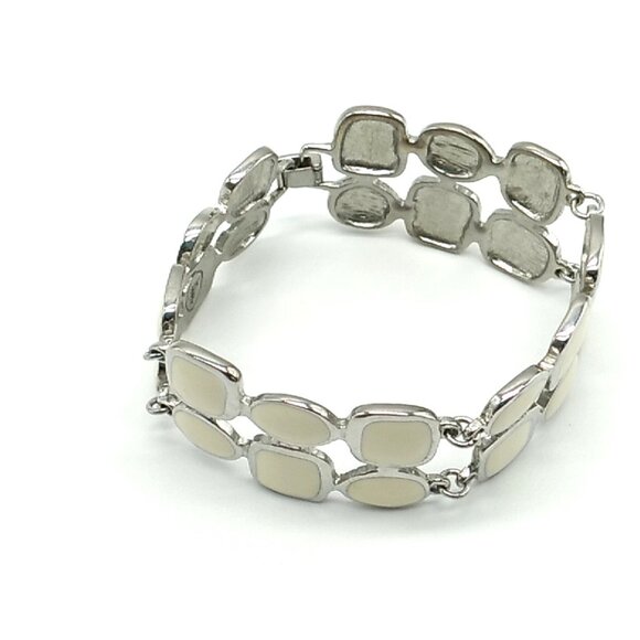 Lia Sophia Enamel Cream Silver-tone Double Layered Link Bracelet - Picture 8 of 9
